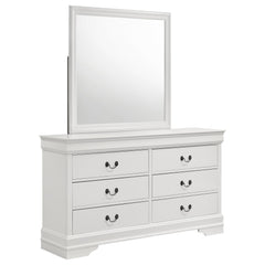 Cómoda Louis Philippe de 6 cajones y espejo blanco