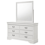 Cómoda Louis Philippe de 6 cajones y espejo blanco