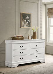 Cómoda Louis Philippe de 6 cajones y espejo blanco