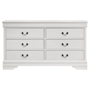 Cómoda Louis Philippe de 6 cajones y espejo blanco