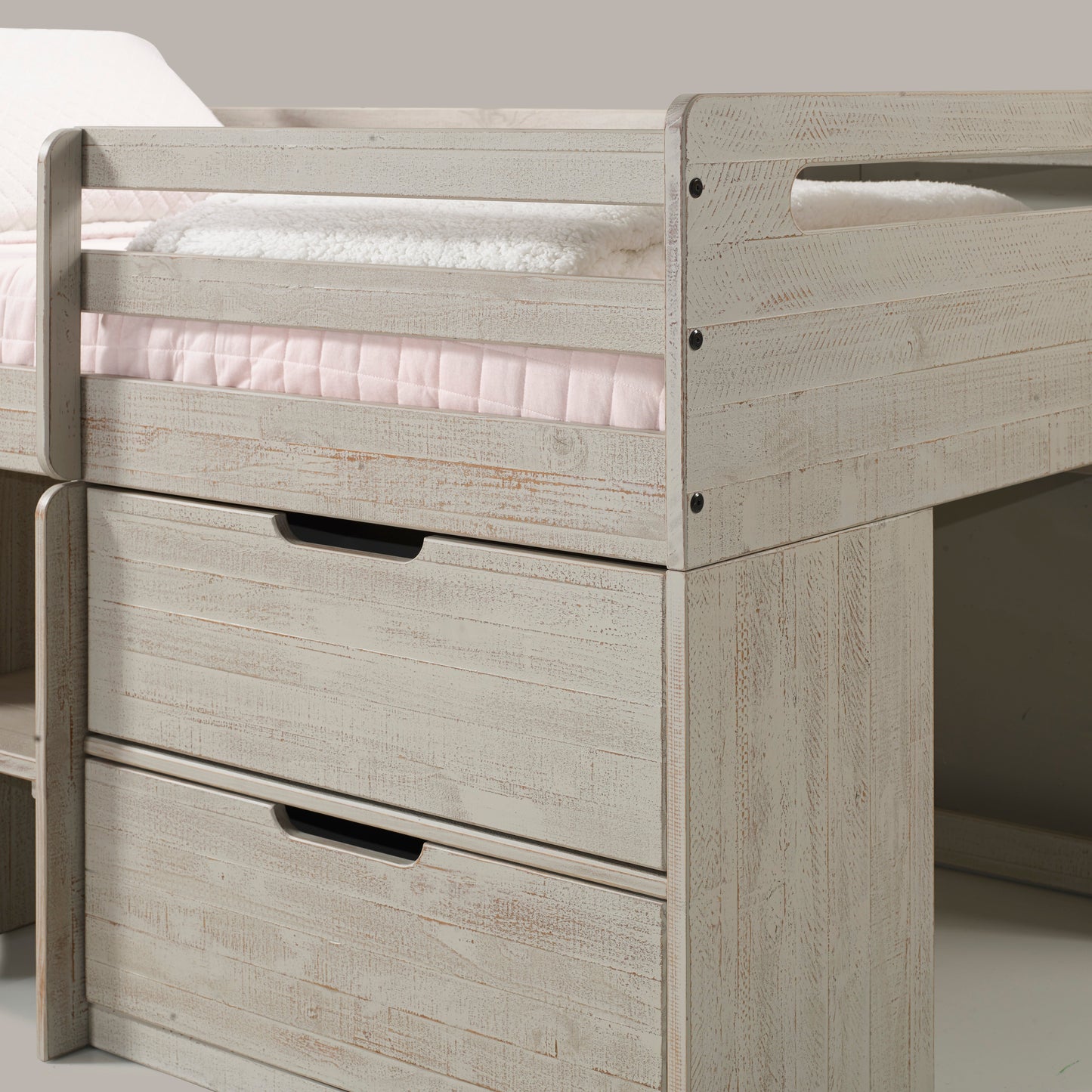 Handles Light Grey Rustic Low Loft Bed