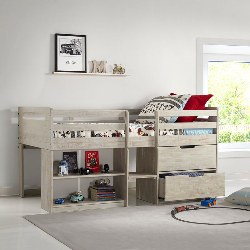 Handles Light Grey Rustic Low Loft Bed