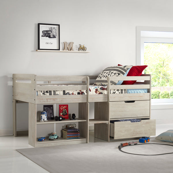 Handles Light Grey Rustic Low Loft Bed