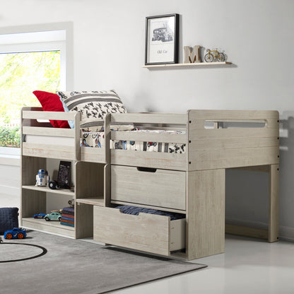 Handles Light Grey Rustic Low Loft Bed