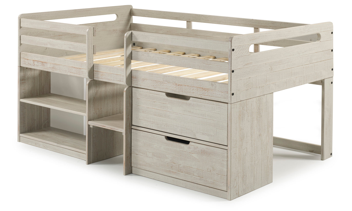 Handles Light Grey Rustic Low Loft Bed