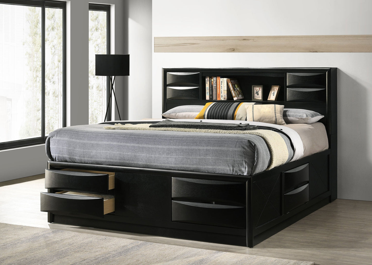 Briana Wood  Storage Bookcase Bed Black