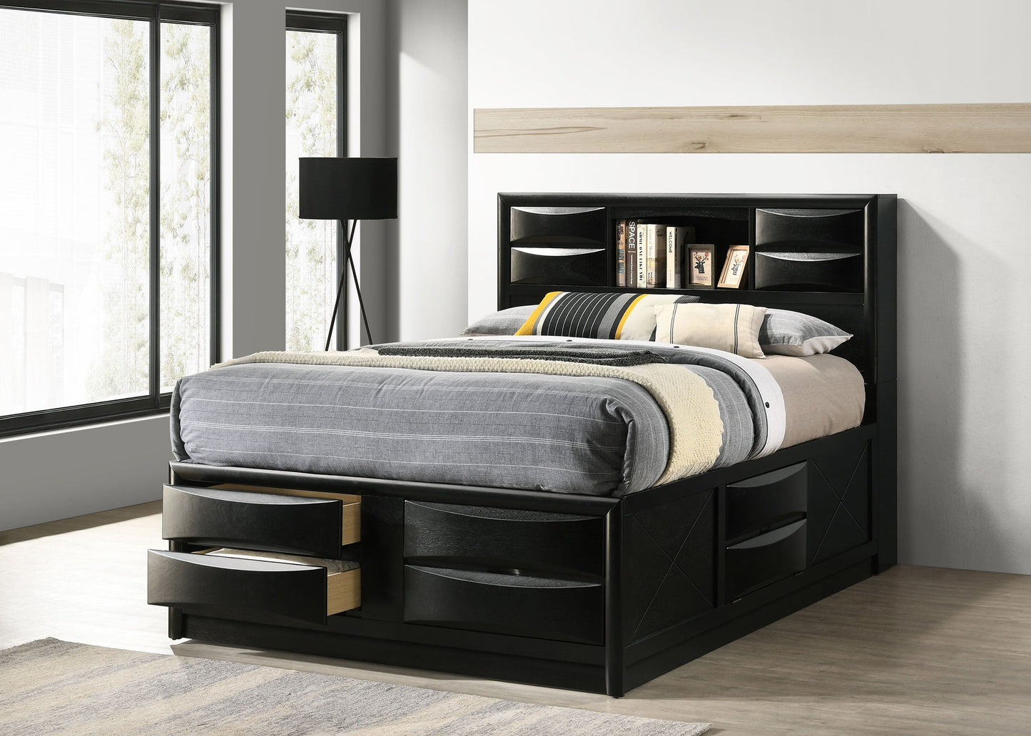 Briana Wood  Storage Bookcase Bed Black