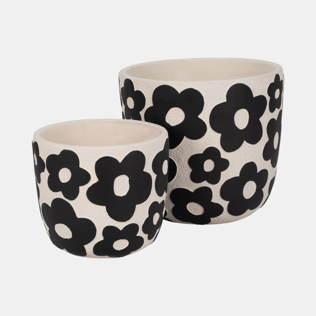 S/2 7/9" Flower Power Planters, Black