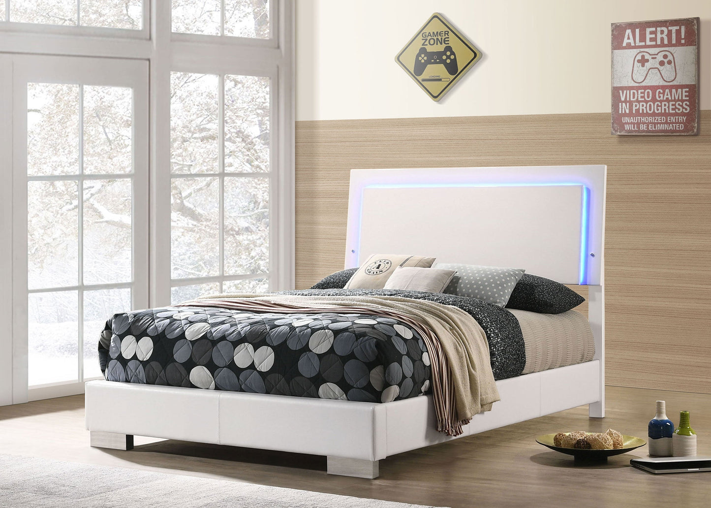 Felicity Wood  LED Panel Bed White High Gloss