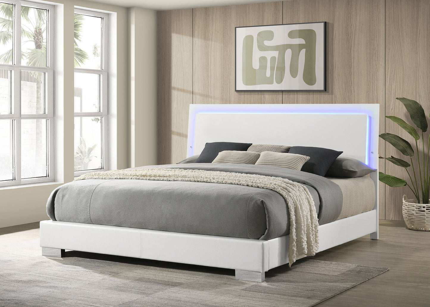 Felicity Wood  LED Panel Bed White High Gloss