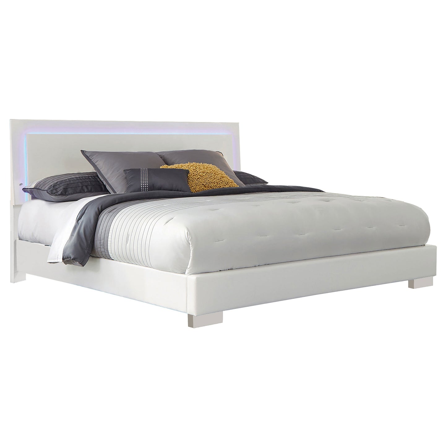 Felicity Wood  LED Panel Bed White High Gloss
