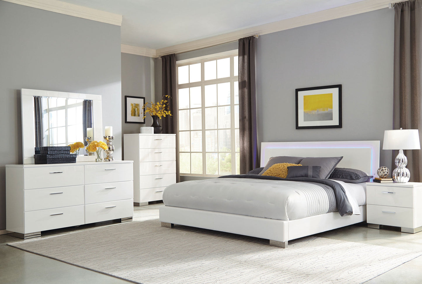 Felicity Wood  LED Panel Bed White High Gloss