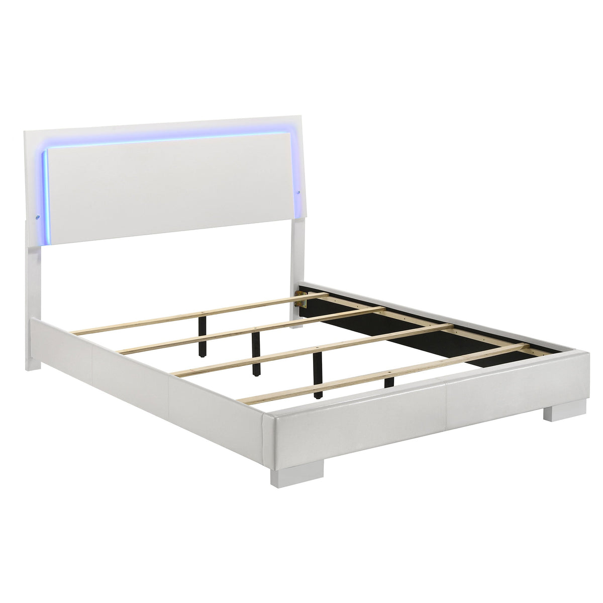 Cama con panel LED Felicity Wood en blanco de alto brillo