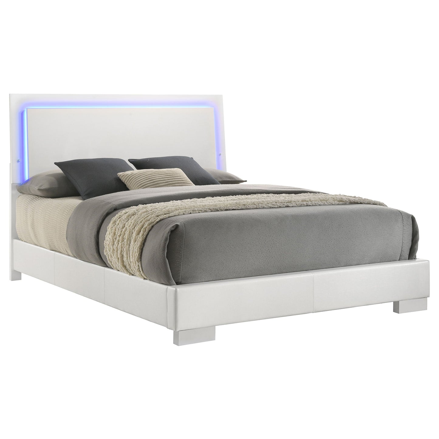 Felicity Wood  LED Panel Bed White High Gloss