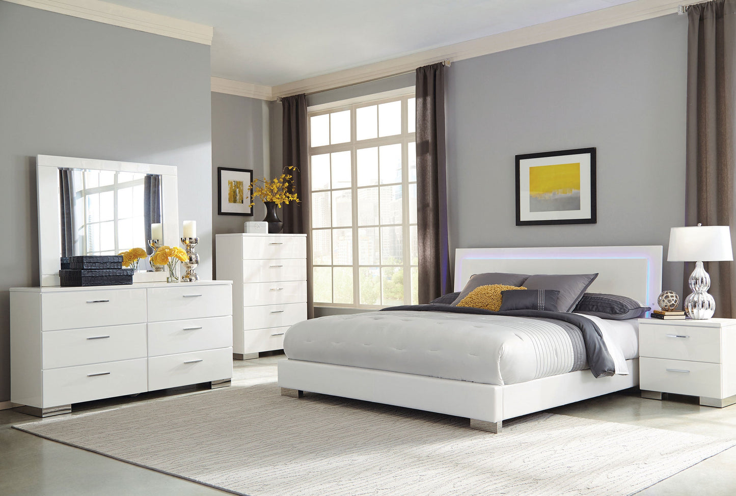 Felicity Wood  LED Panel Bed White High Gloss