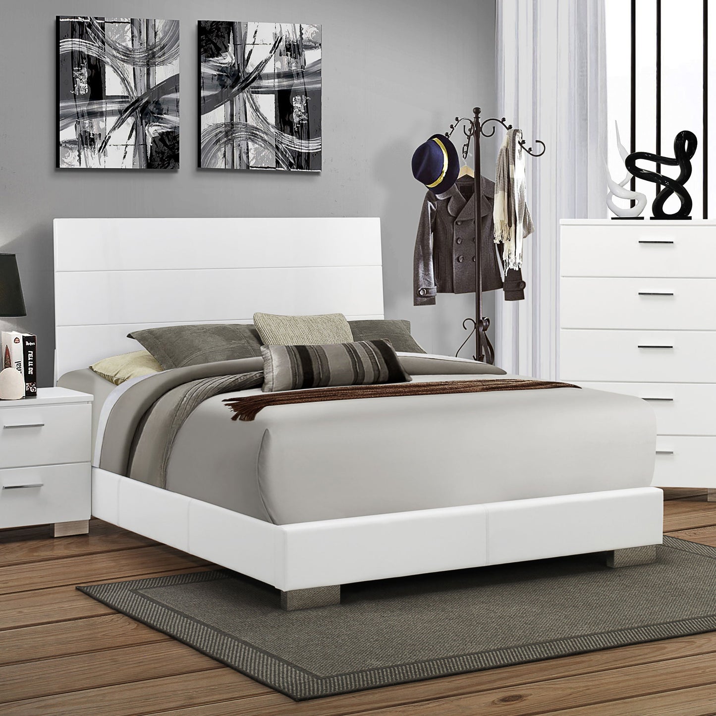 Felicity Wood Panel Bed White High Gloss