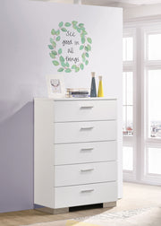 Cómoda de dormitorio Felicity de 5 cajones en blanco de alto brillo