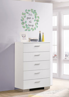 Cómoda de dormitorio Felicity de 5 cajones en blanco de alto brillo