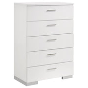 Cómoda de dormitorio Felicity de 5 cajones en blanco de alto brillo