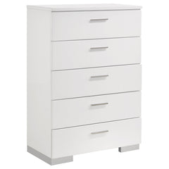 Cómoda de dormitorio Felicity de 5 cajones en blanco de alto brillo