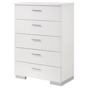 Cómoda de dormitorio Felicity de 5 cajones en blanco de alto brillo