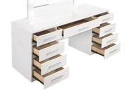 Tocador Felicity de 9 cajones con espejo iluminado, blanco brillante