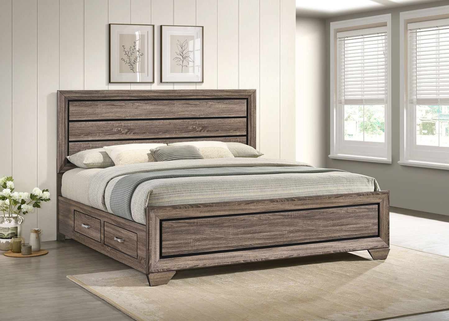 Cama con paneles de madera Kauffman color cacao oscuro