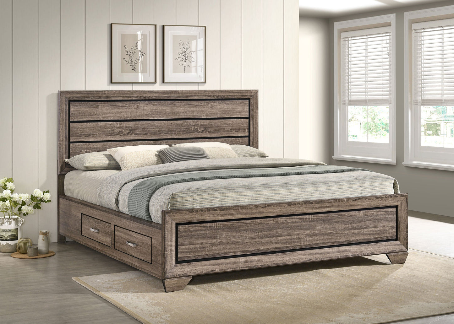 Cama con paneles de madera Kauffman color cacao oscuro