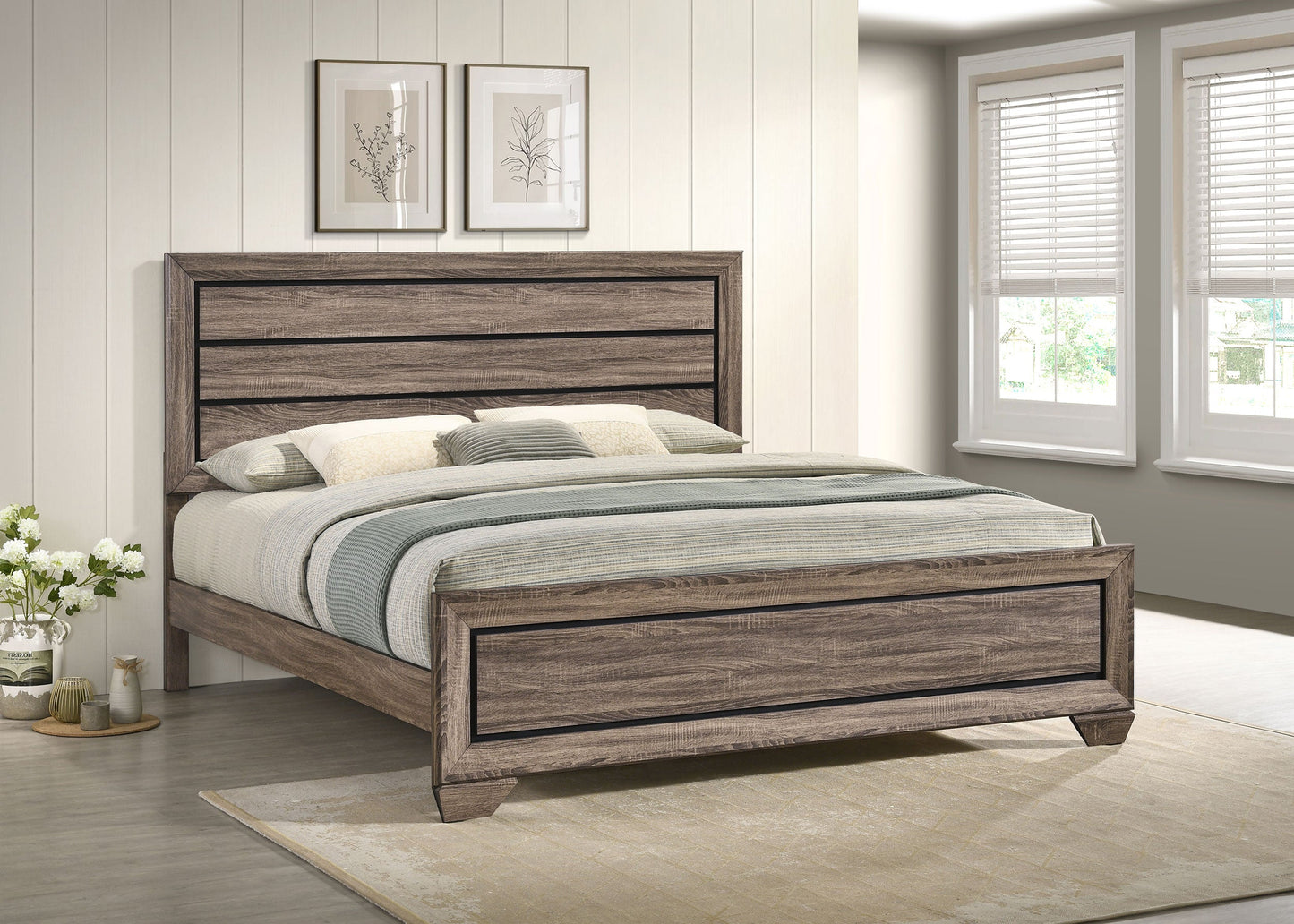 Cama con paneles de madera Kauffman color cacao oscuro