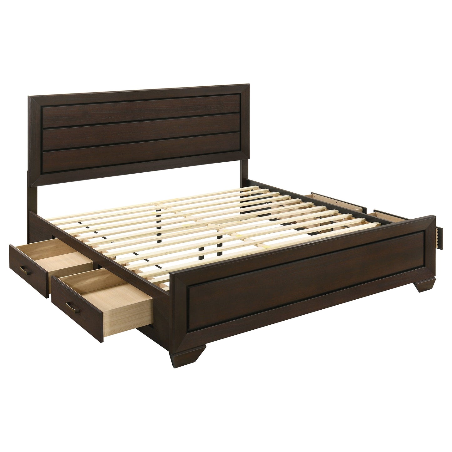 Cama con paneles de madera Kauffman color cacao oscuro