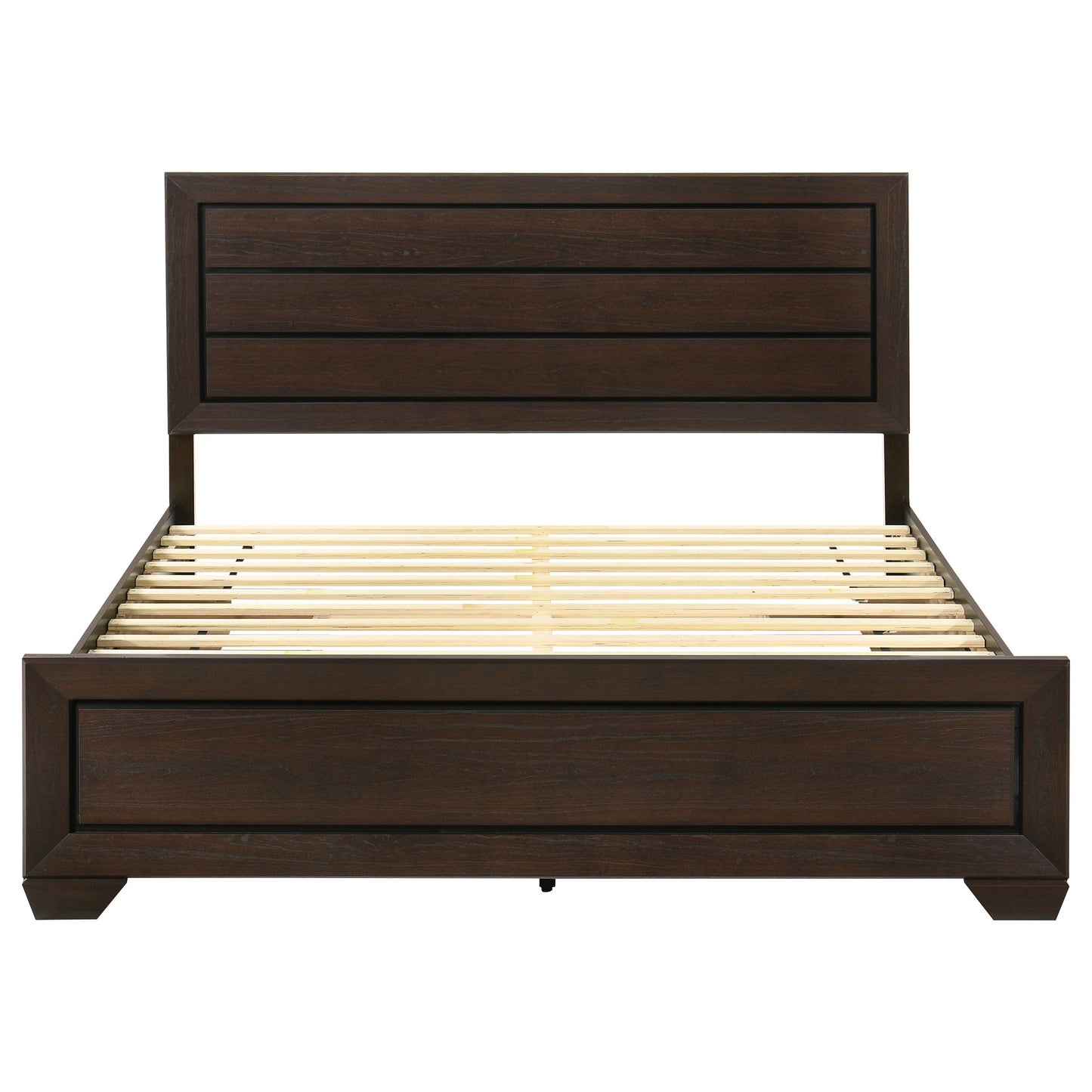 Cama con paneles de madera Kauffman color cacao oscuro