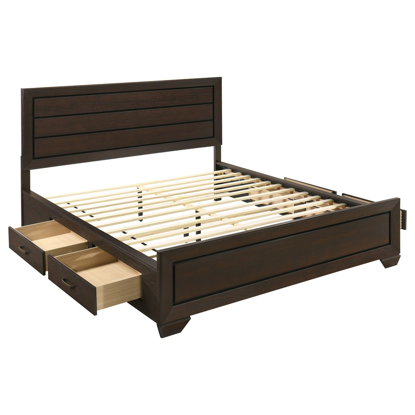 Cama con paneles de madera Kauffman color cacao oscuro