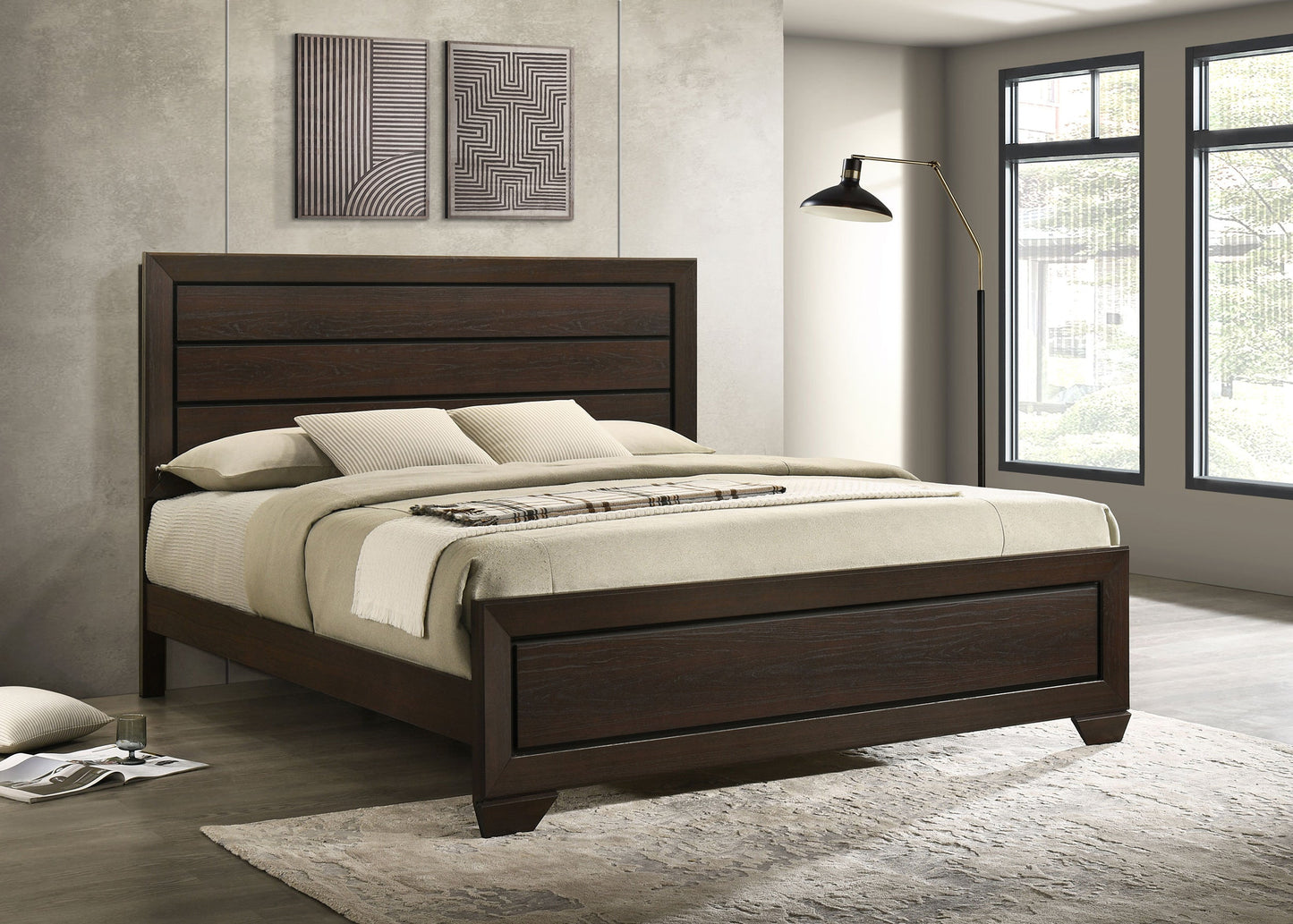 Cama con paneles de madera Kauffman color cacao oscuro