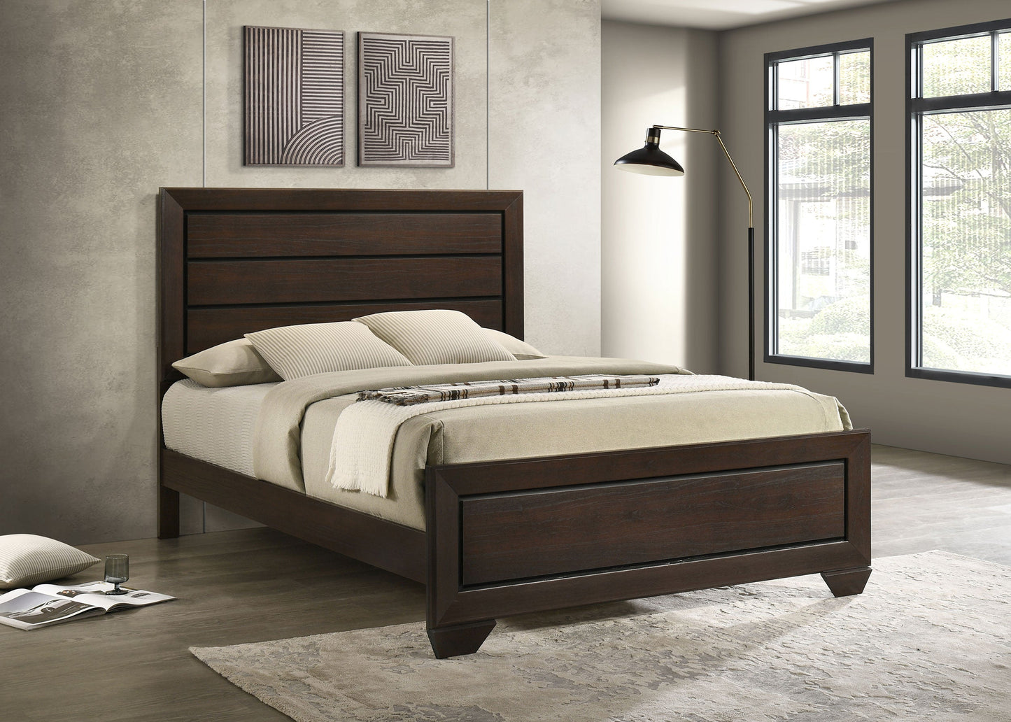 Cama con paneles de madera Kauffman color cacao oscuro