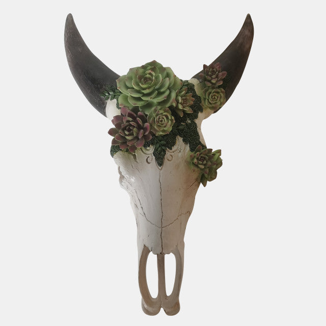 18" Bull Skull With Succulents, Multi