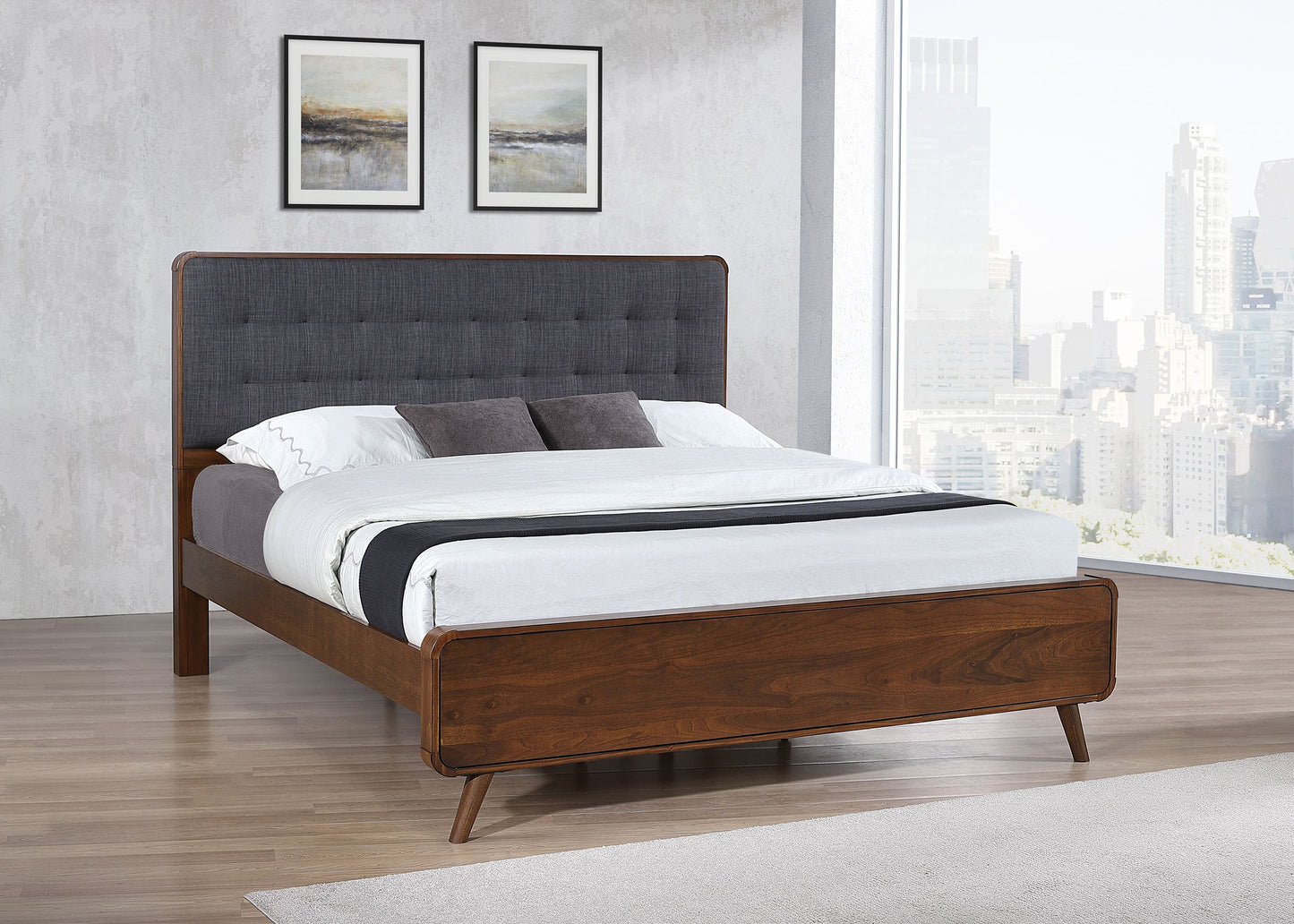 Cama de plataforma Robyn Wood en nogal oscuro