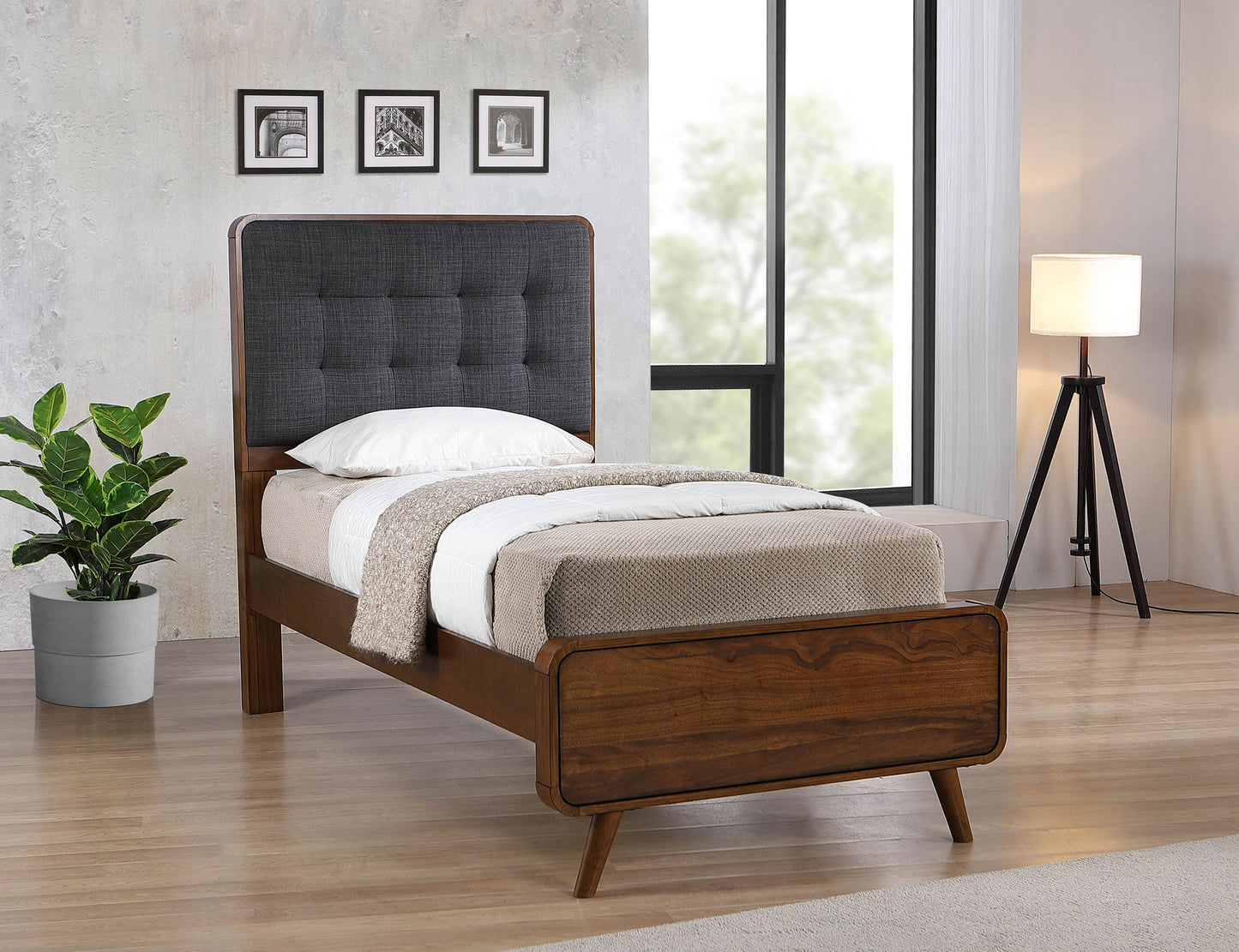 Cama de plataforma Robyn Wood en nogal oscuro