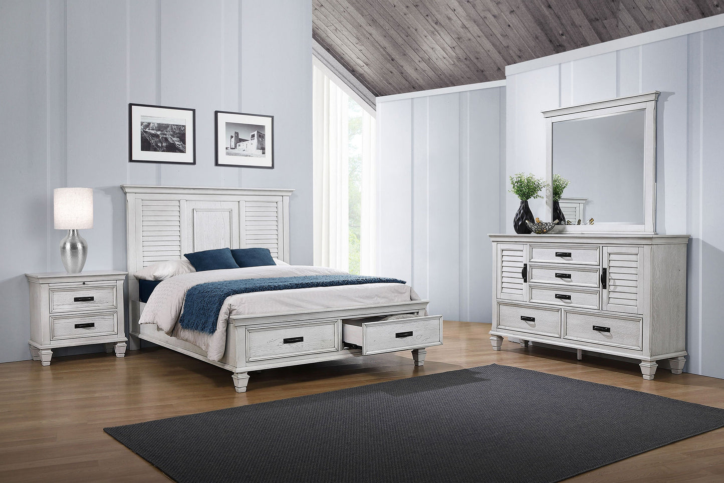 Franco  Bedroom Set Distressed White