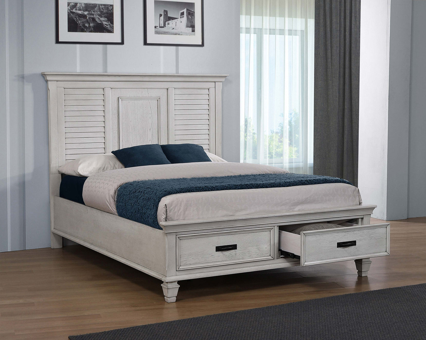 Franco Wood Panel Bed Distressed White