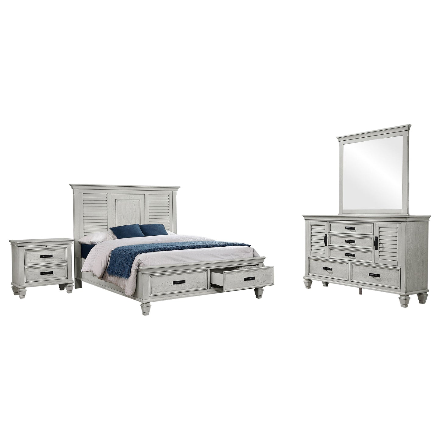 Franco  Bedroom Set Distressed White