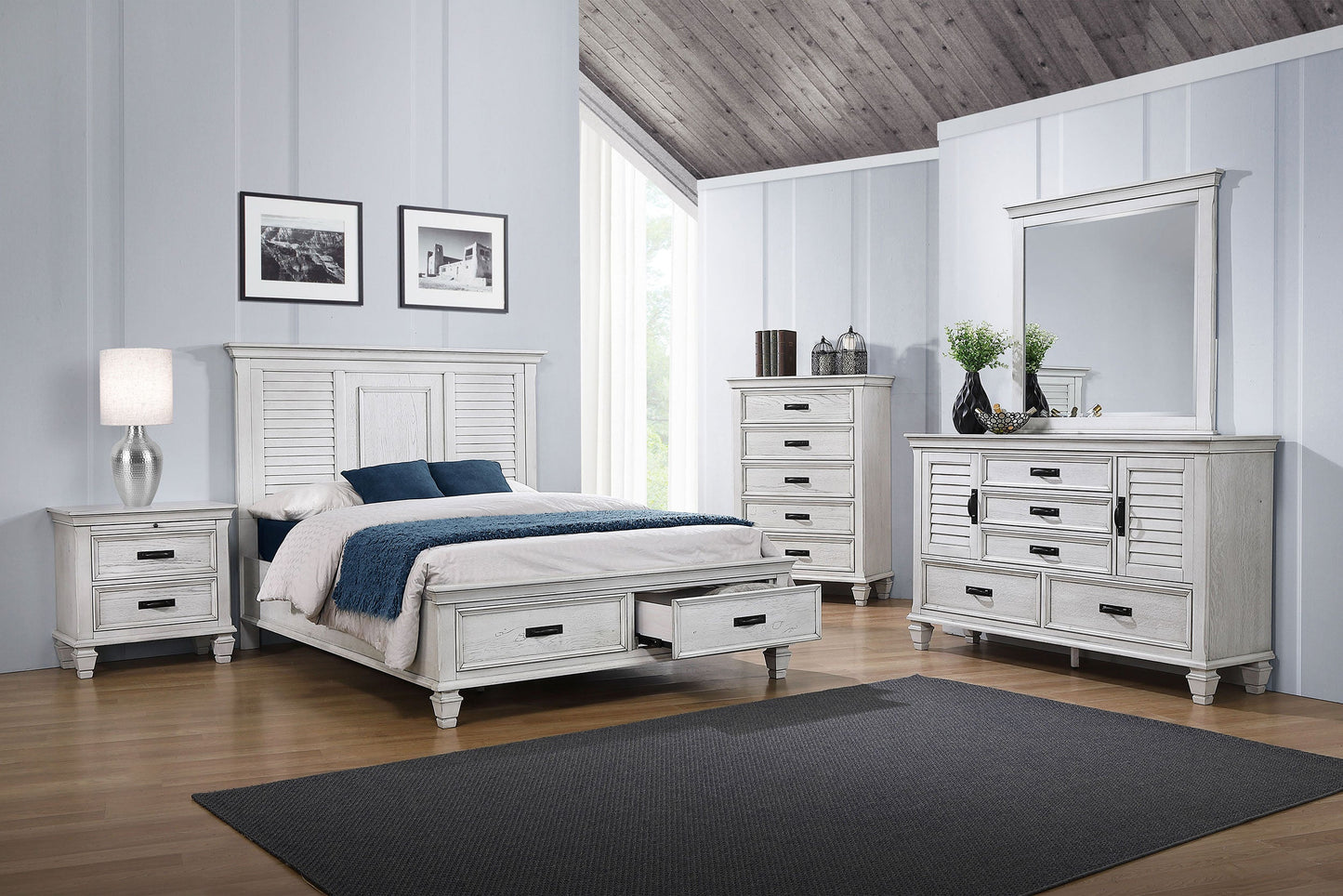 Franco  Bedroom Set Distressed White