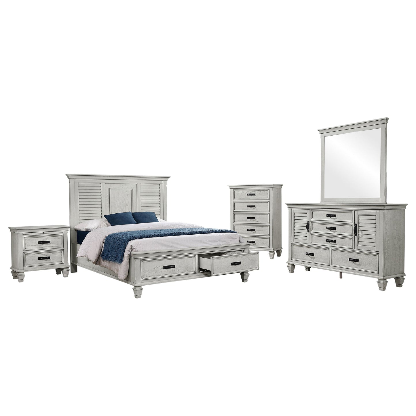Franco  Bedroom Set Distressed White