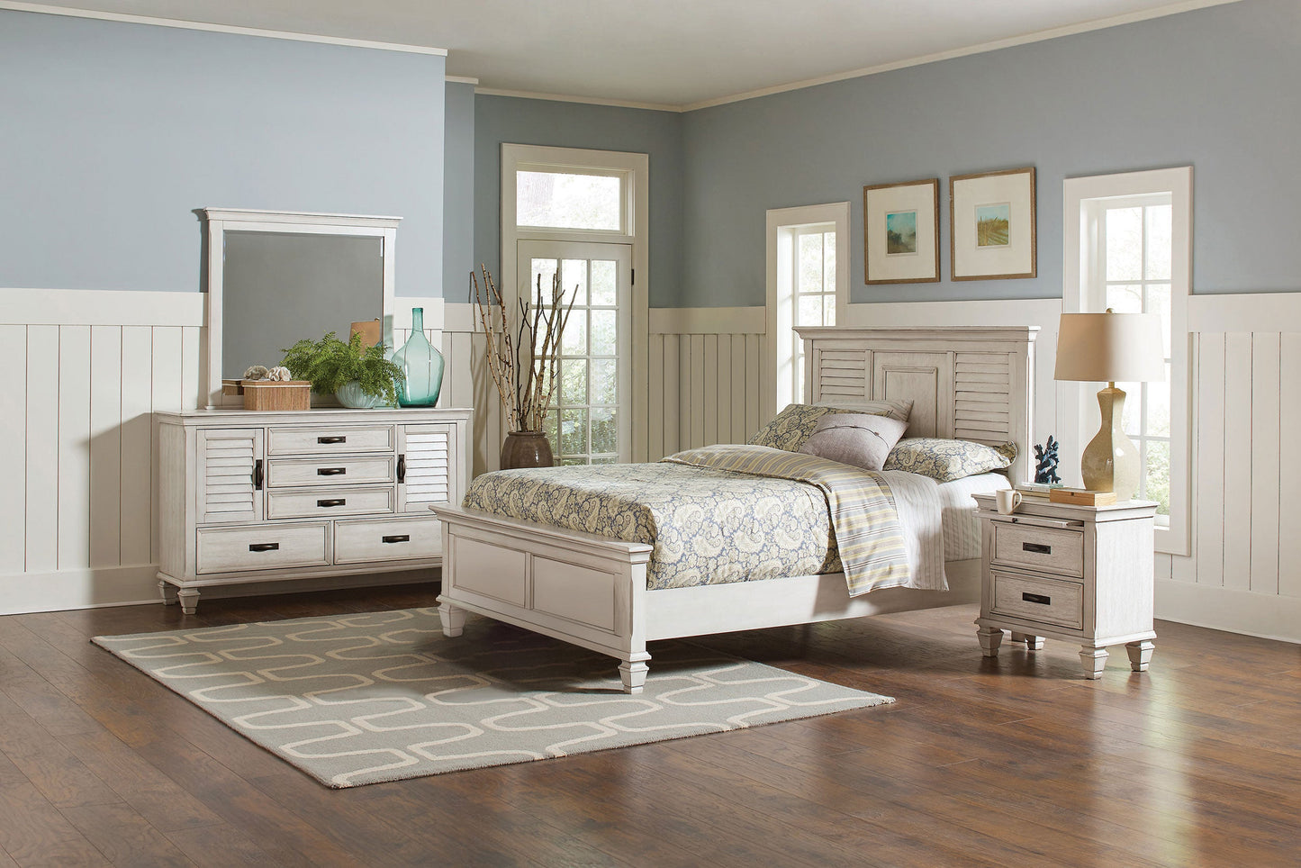 Franco  Bedroom Set Distressed White