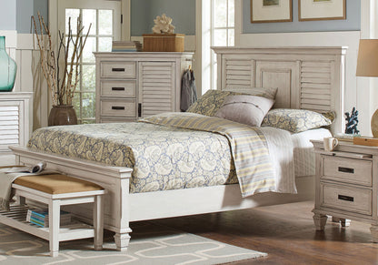 Franco Wood Panel Bed Distressed White