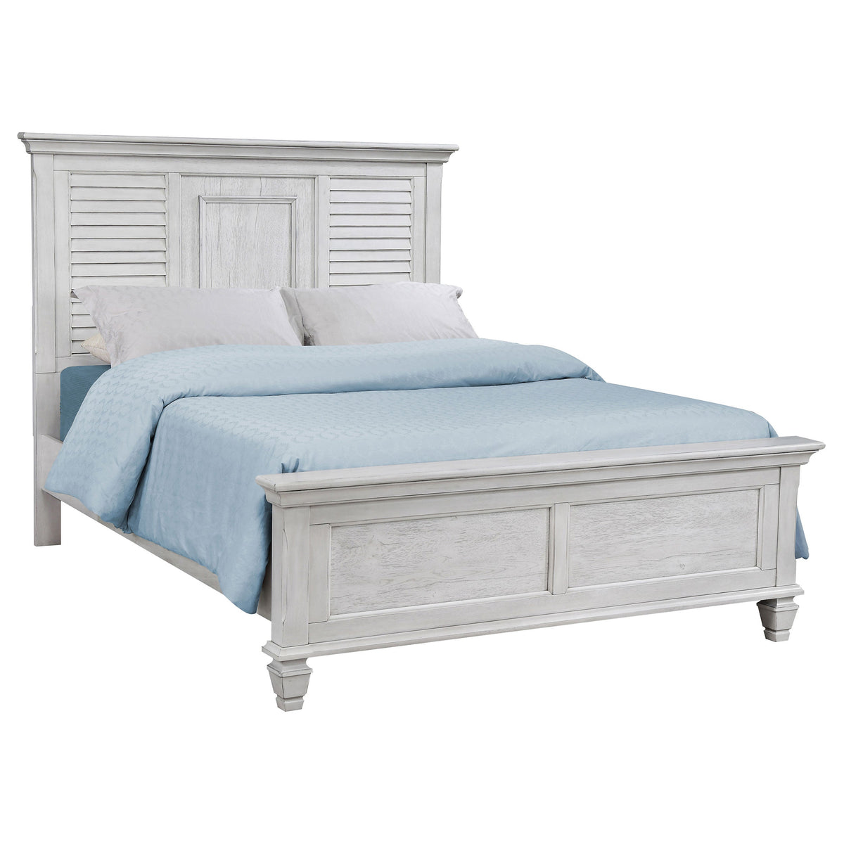 Cama Franco con paneles de madera en blanco envejecido