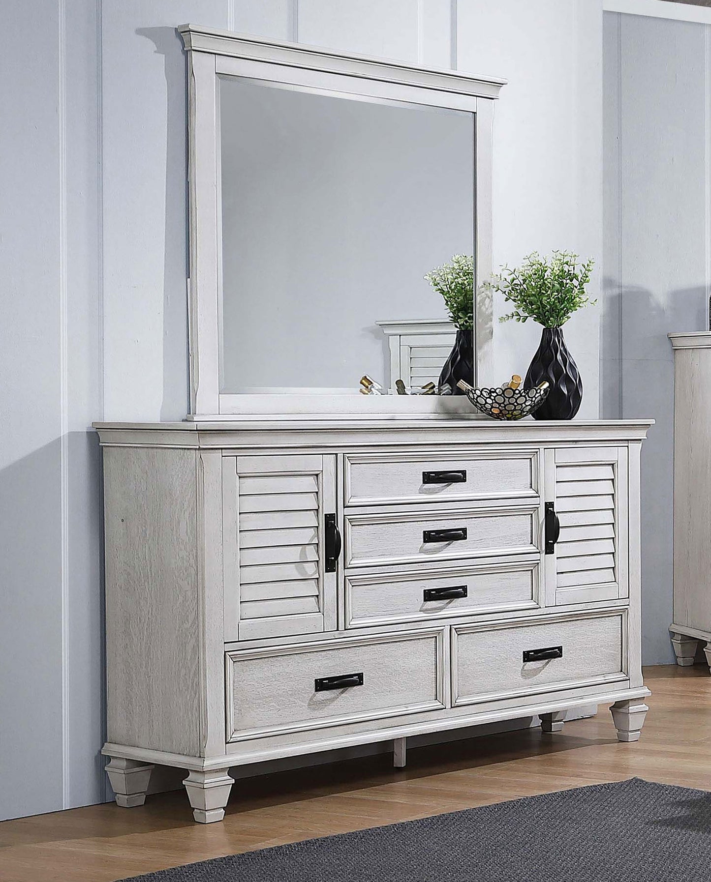 Franco 5-drawer Dresser Distressed White