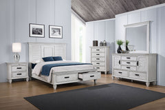 Cómoda de dormitorio Franco de 5 cajones en blanco desgastado