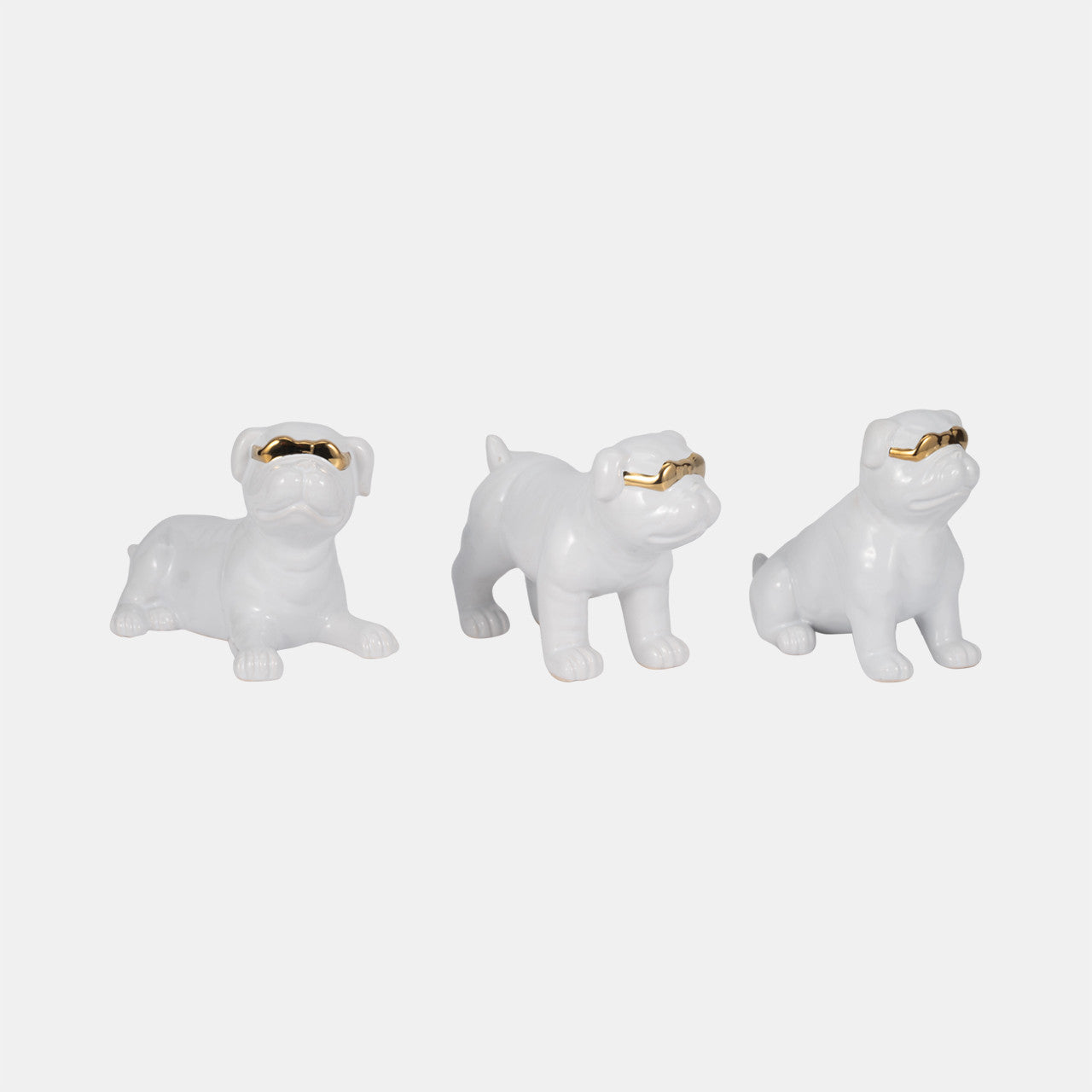 S/3 7" Pugs With Sunglasses, White