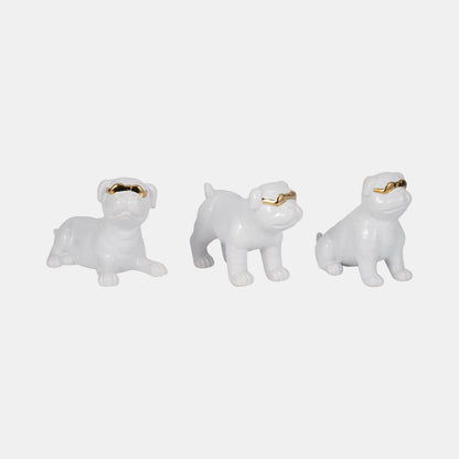 S/3 7" Pugs With Sunglasses, White