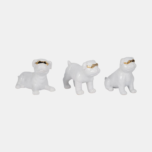 S/3 7" Pugs With Sunglasses, White